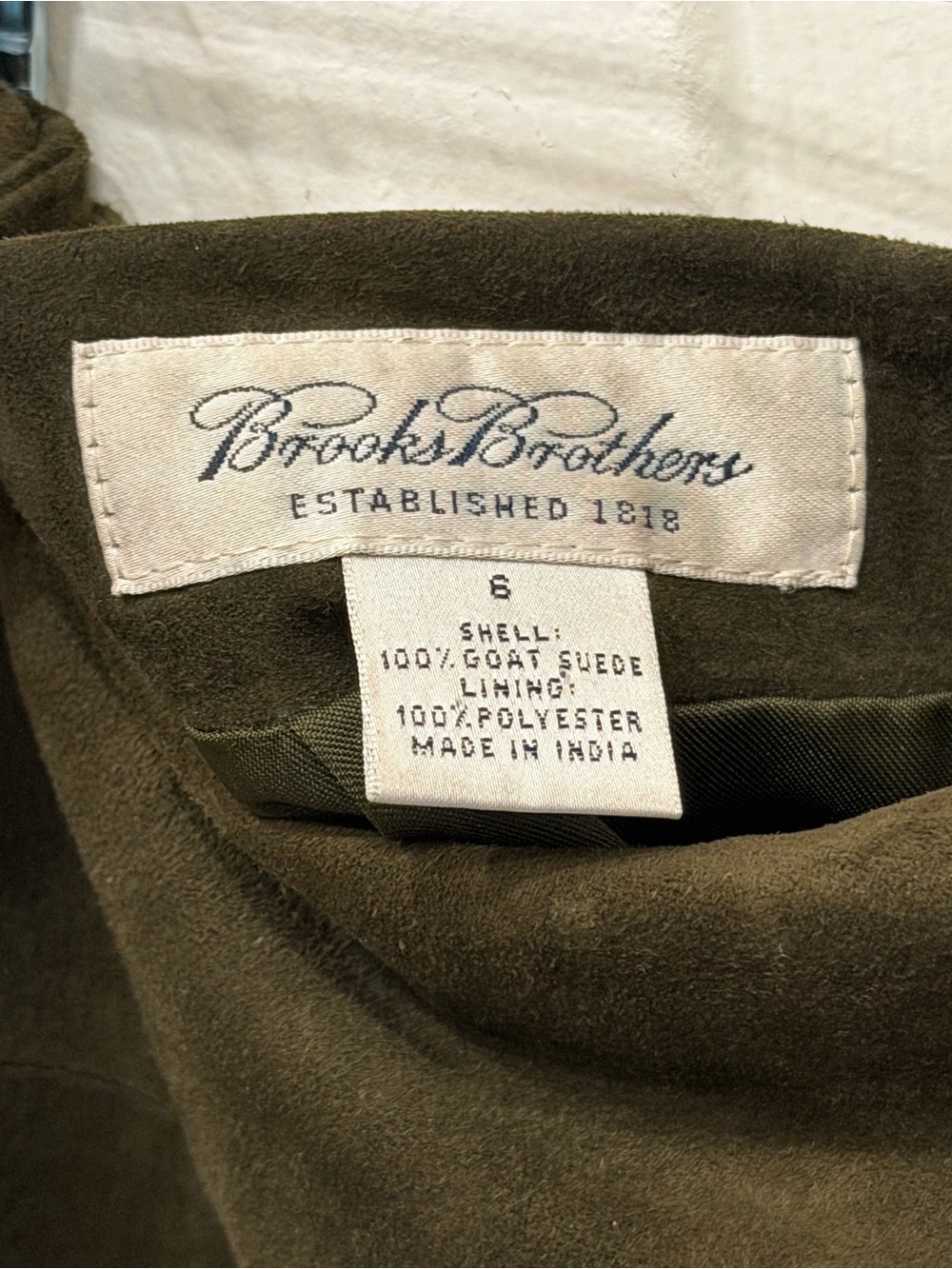 Brooks Brothers 100% Goat Suede A Line Skirt 6 Olive Green Leather Lined - Picture 3 of 8